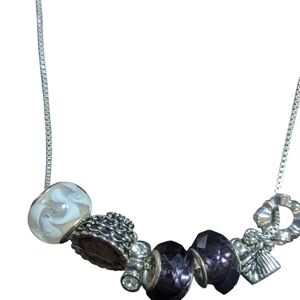 Y24 IBB Sterling Silver 925 Just Married Purple Beaded Charm Wedding Necklace